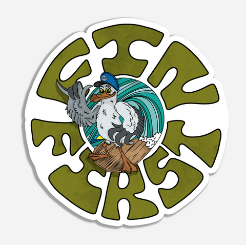 Surfing Seagull - Sticker